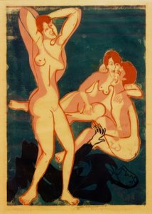 Trzy akty i leżący mężczyzna autorstwa Ernst Ludwig Kirchner