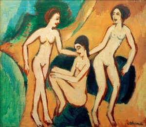 Trzech kąpiących się na plaży autorstwa Ernst Ludwig Kirchner
