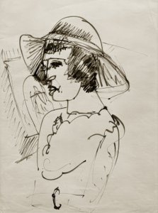 E.L. Kirchner, portret Erny w dużym kapeluszu autorstwa Ernst Ludwig Kirchner