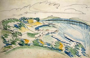 Wybrzeże Fehmarn w pobliżu Wulfen (ołówek i kredka woskowa na papierze) autorstwa Ernst Ludwig Kirchner