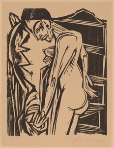 Akt kobiecy przed gabinetem autorstwa Ernst Ludwig Kirchner