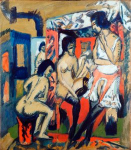 Nagie kobiety w pracowni - Obraz Ernsta Ludwiga Kirchnera (1880-1938) autorstwa Ernst Ludwig Kirchner