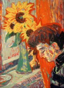 Głowa kobiety przed słonecznikami autorstwa Ernst Ludwig Kirchner