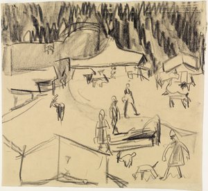 Górska wioska (Staffelalp) z pasterzami i kozami autorstwa Ernst Ludwig Kirchner