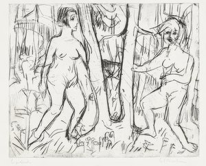 Dziewczyny bawiące się w lesie. 1923 autorstwa Ernst Ludwig Kirchner