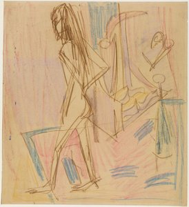Stojąca naga kobieta na dywanie autorstwa Ernst Ludwig Kirchner
