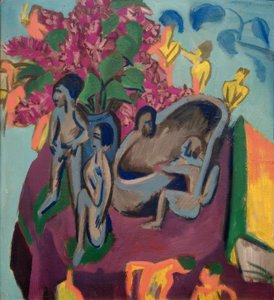 Martwa natura z rzeźbami i kwiatami autorstwa Ernst Ludwig Kirchner
