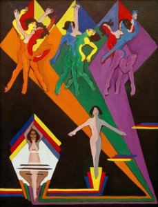 Tańczące dziewczyny w kolorowych promieniach autorstwa Ernst Ludwig Kirchner