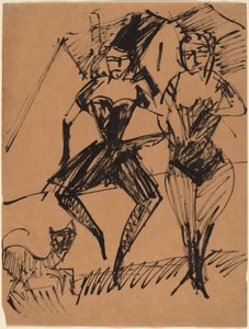 Dwie tancerki z kotem autorstwa Ernst Ludwig Kirchner