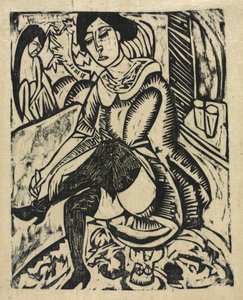 Kobieta zakładająca buty autorstwa Ernst Ludwig Kirchner