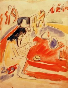 Dwie dziewczyny siedzące przy stole autorstwa Ernst Ludwig Kirchner