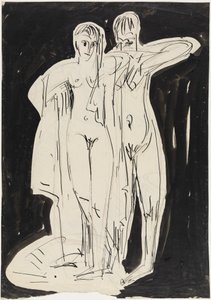 Dwa stojące akty wycierające się autorstwa Ernst Ludwig Kirchner