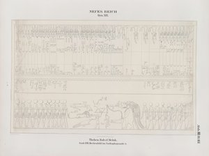 Rysunek malarstwa sufitowego w Sali Sarkofagu, XIX dynastia, Teby, Biban-el-Muluk, Nowe Państwo, ilustracja z "Pomniki Egiptu i Etiopii...", autorstwa Richarda Lepsiusa autorstwa Ernst Weidenbach