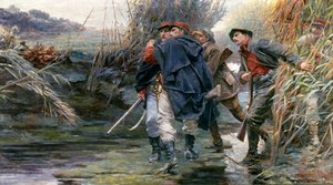 Bracia Enrico i Giovanni Cairoli podążają wzdłuż Tybru w kierunku Villa Glori, aby uwolnić Rzym spod władzy papieskiej. autorstwa Erulo Eroli