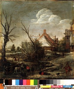 Zima (zima). Obraz Esalas van de Velde (1591-1330). Olej na drewnie, 37,5 x 35,5 cm
