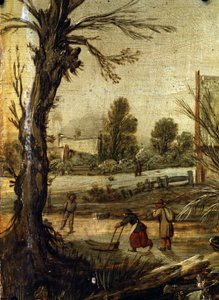 Zima, detal (Zima). Obraz Esalas van de Velde (1591-1630). Olej na drewnie, 37,5 x 35,5 cm