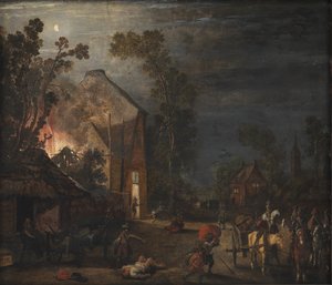Wioska splądrowana nocą autorstwa Esaias van de Velde