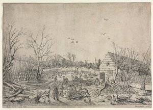 Wielka powódź z 10 stycznia 1624 r. (lub naprawa zerwanej grobli na rzece Lek przez Vianena, 1624) autorstwa Esaias van de Velde