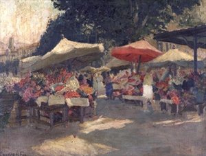 Zajęty rynek w letni dzień autorstwa Ethel Carrick Fox