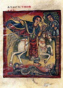 Folio 20v, Św. Jerzy na swoim białym koniu zabija smoka, 1800