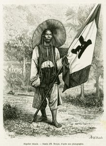 Chińska reguła. Grawer E.Ronjata, po fotografii, aby zilustrować historię Trente mois au Tonkin w 1884 r., autorstwa doktora Hocquarda, in le tour du monde 1889, w reżyserii Edouarda Chartona (1807-1890), Hachette, Paryż. autorstwa Etienne Antoine Eugene Ronjat