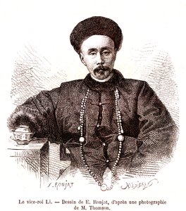 Li Hongzang, wicekról Zhili, na dworze cesarskim Chin. 1873 (grawerowanie) autorstwa Etienne Antoine Eugene Ronjat