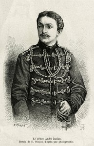 Książę Andre Dadian z Mingrelie (1850-1910), generał armii rosyjskiej i mistrz szachowy. Grawer autorstwa E.Ronjata, ilustrujący historię Un tour en Mingrelie (region Gruzji, rozciągający się między Kaukazem a Riom), autorstwa Carli Sereny, w latach 1876-1 autorstwa Etienne Antoine Eugene Ronjat