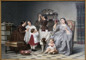 Dżemy, mówi również Le gouter de famille. Obraz Eugene Ronjata (1822-1912), olej na płótnie, ok. 1860. XIX-wieczna sztuka francuska. Wiedeńskie Muzeum Sztuk Pięknych (Isere).