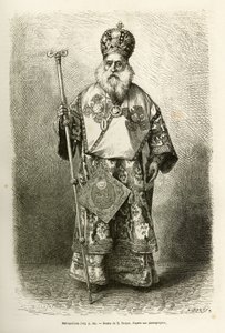 Metropolita wigilijna nowej katedry w Atenach. Grawer na podstawie rysunku E.Ronjata, dla zilustrowania podróży do Grecji, Henri Belle, w latach 1861-1868-1874, opublikowany w „” Le tour du monde””” 1876, pod redakcją Edouarda Chartona, wyd. Hachette, autorstwa Etienne Antoine Eugene Ronjat