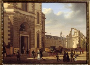 Wejście do Luwru i ruin Saint Louis du Louvre. Widok na Paryż. Obraz Etienne Bouhot (1780-1862)