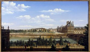 Ogród i pałac Tuileries widziany od strony Quai d