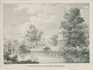 Tamworth - Odległy widok z południa: litografia, nd [1796-1865]