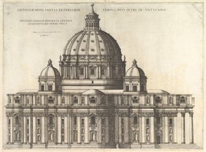 Rzymskie lustro wspaniałości: elewacja ukazująca zewnętrzną część Bazyliki św. Piotra..., 1558-61. autorstwa Etienne Duperac