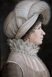Portret kobiety w kapeluszu ozdobionym piórkiem (pastel na papierze) autorstwa Etienne Esperance Bouchardy