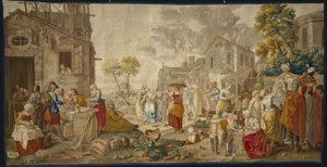 Targ na świeżym powietrzu, z festynów wiejskich, 1775-89