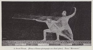 Chronofotografia przedstawiająca ruch związany z pchnięciem miecza (rycina)