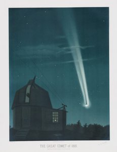 Wielka Kometa 1881, obserwowana w nocy z 25 na 26 czerwca o godz. 1.30, z The Trouvelot Astronomical Drawings 1881, wyd. 1881 (litografia kolorowa) autorstwa Étienne Léopold Trouvelot