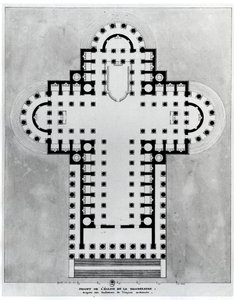 Projekt dla kościoła św. Magdaleny. Rysunek. Architektura autorstwa Etienne Louis Boullee (Etienne-Louis Boullee), francuskiego architekta (1728-1799).