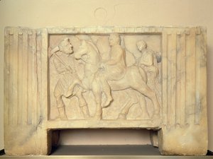 Alabastrowa urna z zmarłym jadącym do podziemi, IX-X w. p.n.e. (alabaster) autorstwa Etruscan