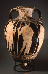 Amfora z punktem autorstwa malarza z Perugii. Ceramika czerwonofigurowa z Perugii (Umbria). Cywilizacja etruska, IV wiek p.n.e. autorstwa Etruscan