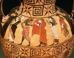 Amfora czarnofigurowa przedstawiająca Sąd Paryski (ceramiczna) autorstwa Etruscan