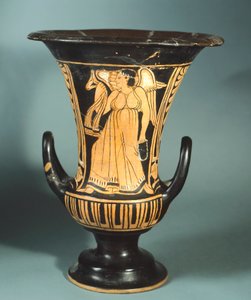 Calyx-krater (duży wazon) autorstwa Berkeley Painter przedstawiający uskrzydlonego ducha. Ceramika czerwonofigurowa. Cywilizacja etruska, IV wiek p.n.e. autorstwa Etruscan