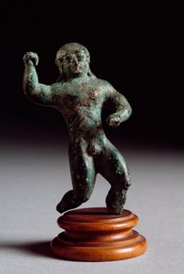 Sztuka etruska: brązowa statuetka atlety z Veneziana Fonte. 520-500 pne. Rozmiar 6 cm Florencja, Muzeum Archeologiczne autorstwa Etruscan