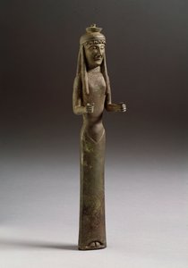 Sztuka etruska: figura ofiarującego (sztuka etruska, figura ofiarna, rzeźba z brązu z Włoch, 550 pne, wym. 36 cm) Rzeźba z brązu, Włochy 550 pne Florencja, Museo Archeologico autorstwa Etruscan