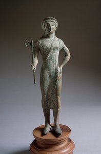 Cywilizacja etruska: rzeźba z brązu „”figura ofiarodawcy”, 480 pne, wym. 27 cm z Isola di Fano, Włochy autorstwa Etruscan
