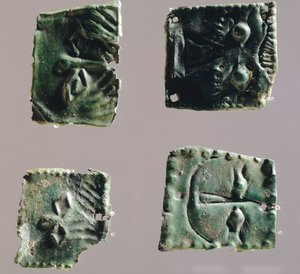 Ex-voto w brązowej płycie przedstawiającej oczy. Artefakty z obiektów Sanktuarium Reithia Este (Wenecja). Cywilizacja etruska, V-IV wiek pne. autorstwa Etruscan