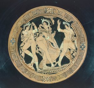 Kylix, szczegół. Ceramika czerwonofigurowa. Cywilizacja etruska, V-IV wiek pne. autorstwa Etruscan