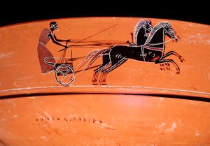 Szczegółowa waza z terakoty przedstawiająca rydwan ciągnięty przez dwa konie, IV wiek pne autorstwa Etruscan