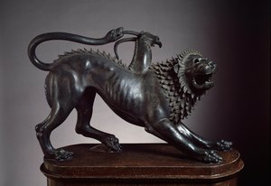 Chimera Arezzo, zabita przez Bellerophona - rzeźba etruska, 400-350 pne (brąz)