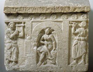 Sztuka etruska: „”Lasa, Dżin Śmierci u wejścia do piekła”” Płaskorzeźba urny Chiusi. III lub II wiek p.n.e. Palermo, Narodowe Muzeum Archeologiczne